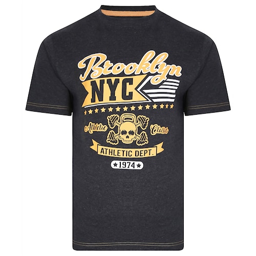 KAM Brooklyn NYC Print T-Shirt Charcoal Marl